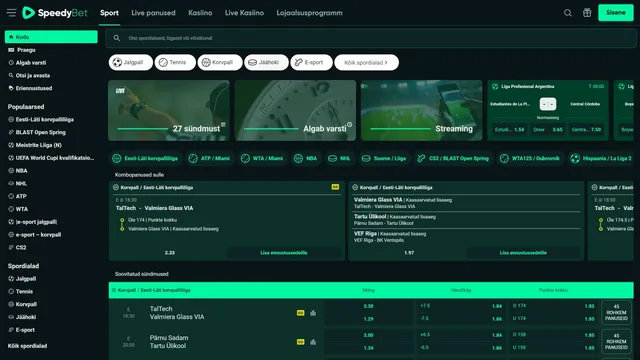speedybet spordiennustuse veebileht