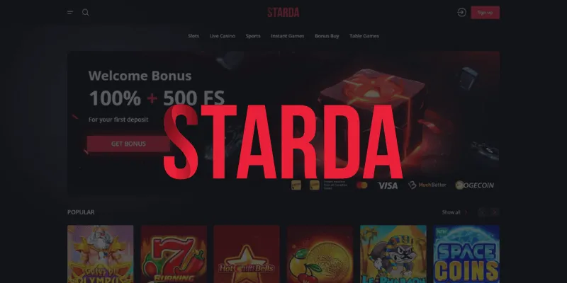 Screenshot der Starda Casino Webseite und Logo auf einem Desktop und Mobile Gerät