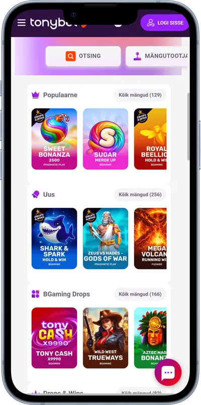 tonybet mobiilne veebileht slotid