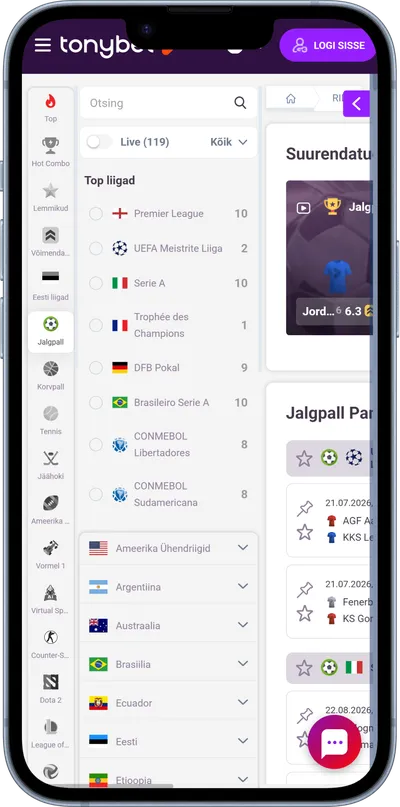 tonybet mobiilne veebileht spordiennustus
