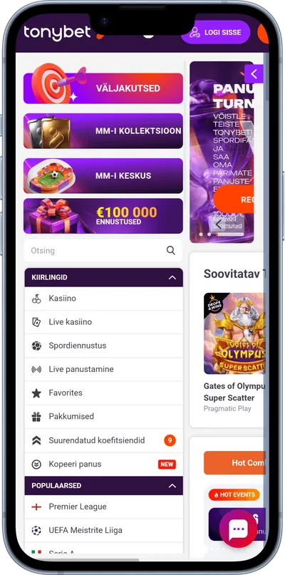 tonybet mobiilne veebileht