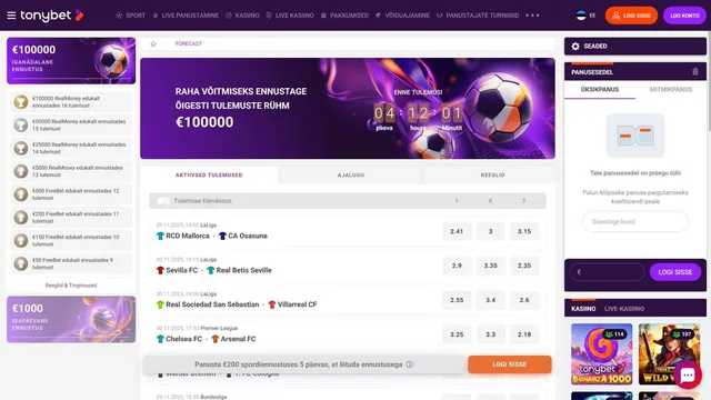 tonybet spordiennustuse ennustused