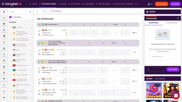 tonybet spordiennustus live panustamine