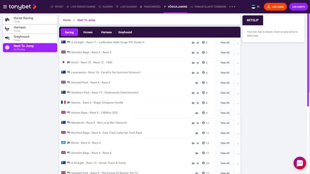 tonybet spordiennustus võiduajamine