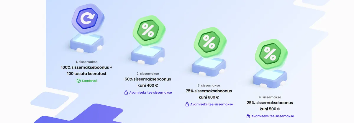 trickz kasiino tervituspakett kuni 2000 eur ja 100 tasuta spinni