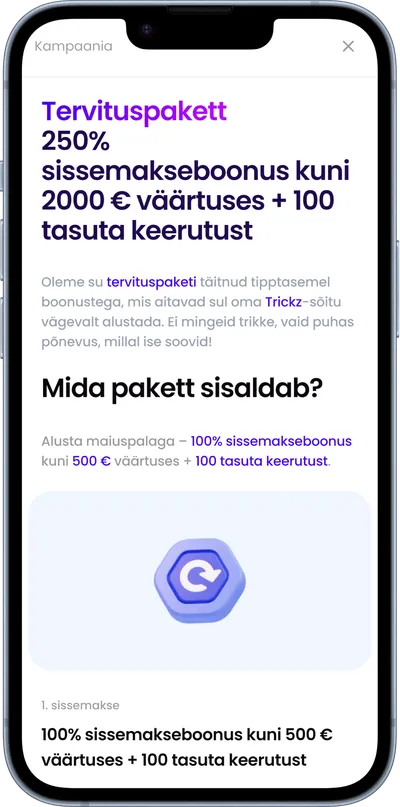 trickz mobiilne veebileht tervitusboonus