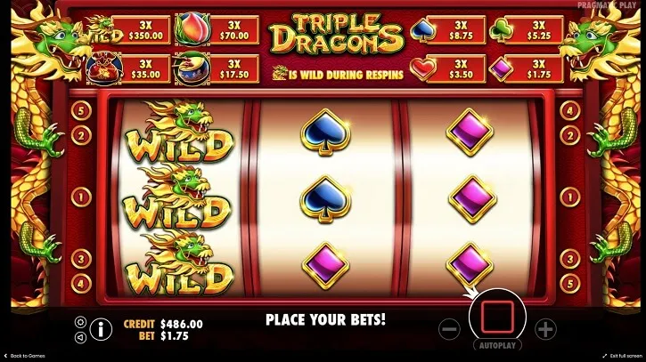 triple dragons slot screen
