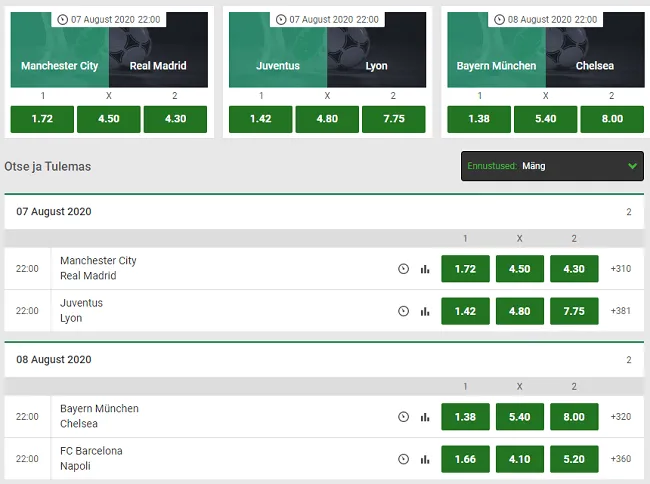 unibet spordiennustus champions league matches