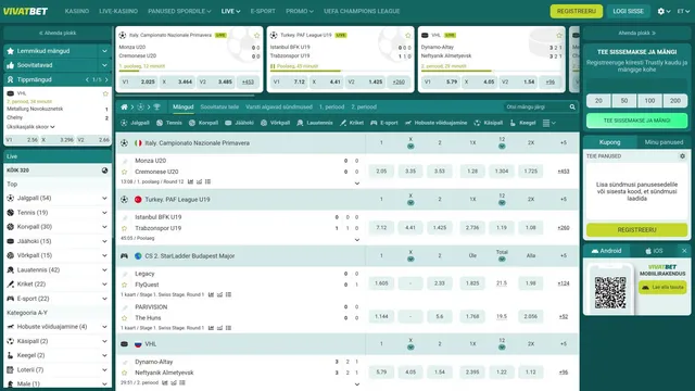 vivatbet spordiennustuse live