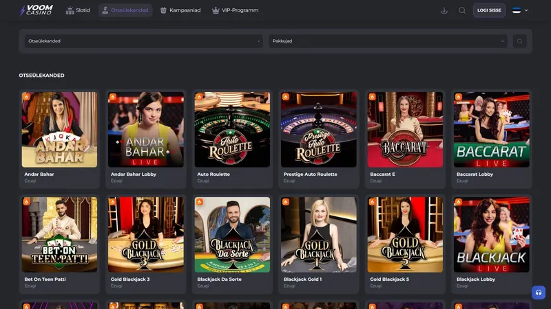 voom casino live mängud