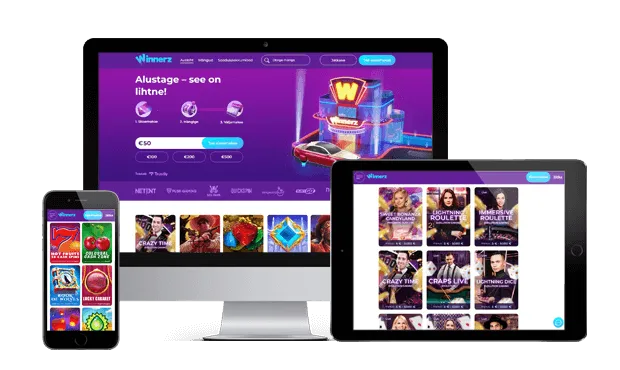 winnerz kasiino website screens
