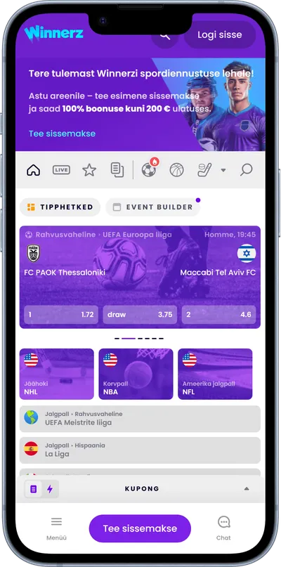 winnerz mobiilne veebileht spordiennustus