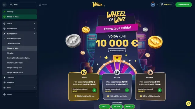 winz.io casino fortune wheel