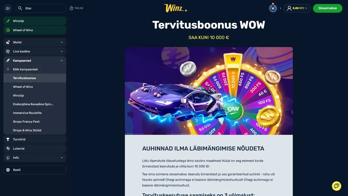 winz kasiino tervitusboonus