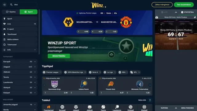 winz spordiennustuse veebileht