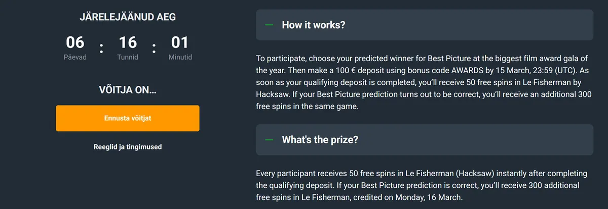 winz sport parima filmi oscari 350 tasuta spinni reeglid