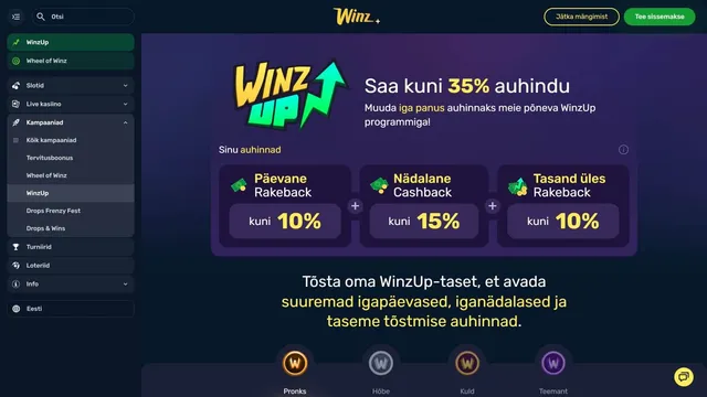 winz kasiino winzup boonused