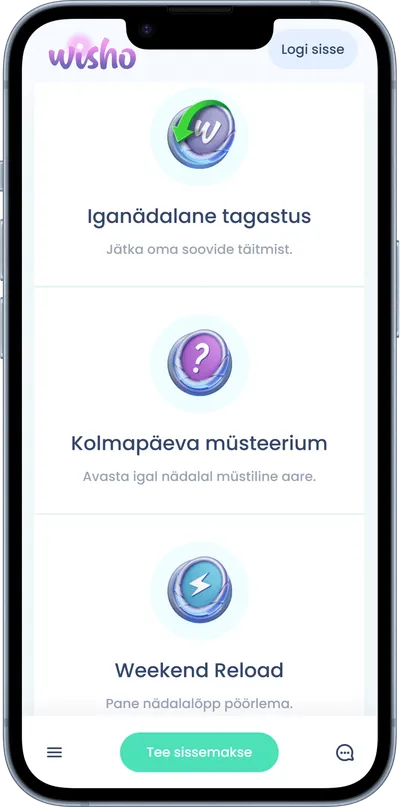 wisho kasiino mobiilne veebileht boonused
