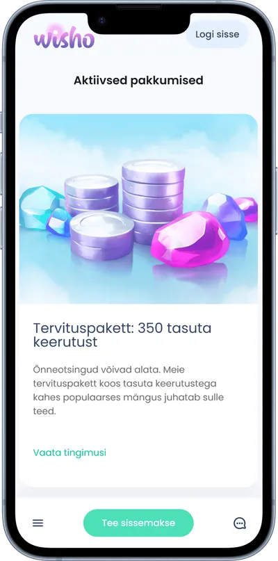wisho mobiilne veebileht tervitusboonus